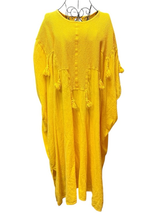 Dunes Dresses & Skirts - Dunes 100% Cotton Boho Tassel Kaftan Dress in Vibrant Yellow Orange
